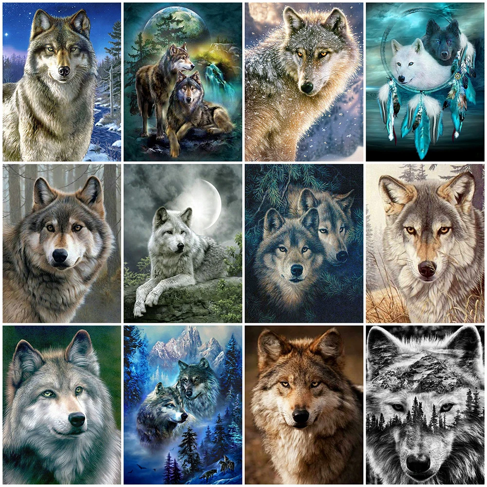 Evershine Full Square Diamond Painting Wolf Cross Stitch Kit Embroidery Animals Mosaic Sale Rhinestone Pictures Home Decoration