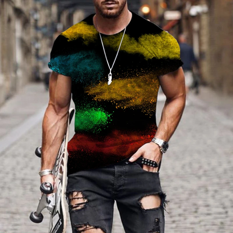 

2022 Summer Men's T-Shirt Colorful splash tie dyed pattern 3D T-Shirts Fashion Hot Sale Tops Lightweight Breathable Short Sleeve