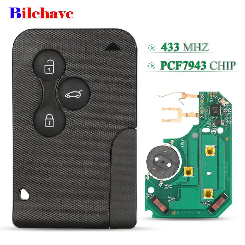 

Bilchave 3 Buttons for Renault Megana Smart Remote Car Key 433Mhz PCF7943 Chip Fob Uncut VA2 Blade Replacement
