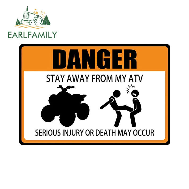 

EARLFAMILY Stay Away From My ATV, автомобильные наклейки, забавный мультяшный предупреждающий знак, графические наклейки на шлем, простые крутые автомобильные аксессуары