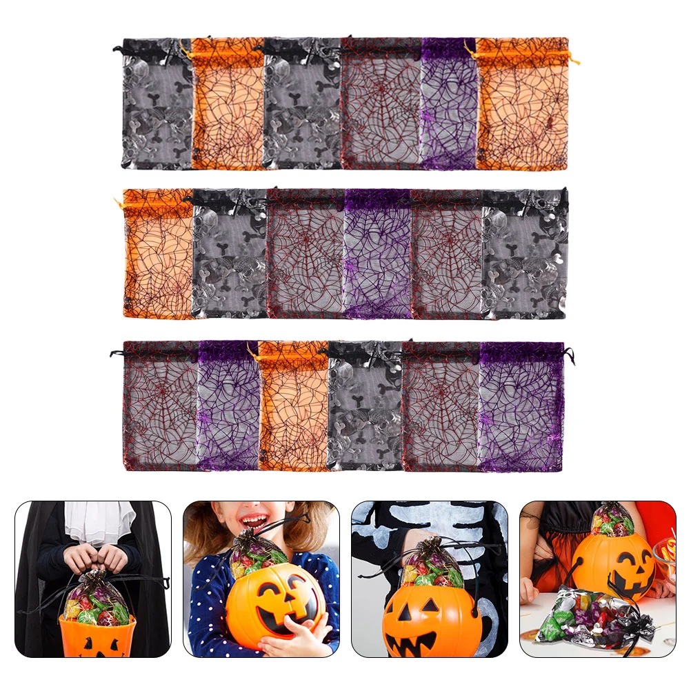 

100 Pcs Spider Web Gauze Bag Candy Pouch Gift Storage Bundle Mouth Halloween Drawstring Organza Clear Packing Bags