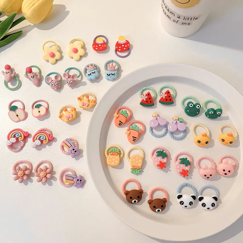 

10PCS/Set Hair Bands for Girl Cute Cartoon Colorful Elastic Rubber Band Headdress Kids Ponytail Holder Hair Tie Hair Accessories