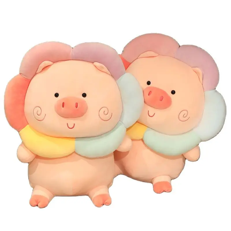 

New Cute Sun Flower Pink Accompany Pig Creative Soft Short Plush Pillow Toy Doll Children's Birthday Gift Decoration 24\35\55cm