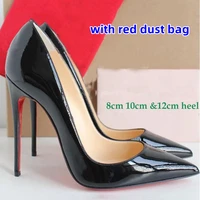 women high heel shoes 2022 new brand red bottom pumps pointed toe thin heel 6cm 12cm shallow sexy wedding shoes plus size 35 44
