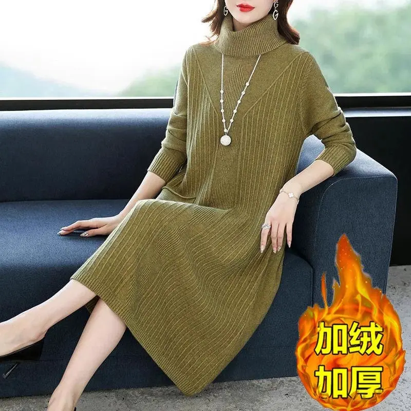 Осенне-зимнее вязаное нижнее платье для женщин новинка 2024 шерстяной свитер