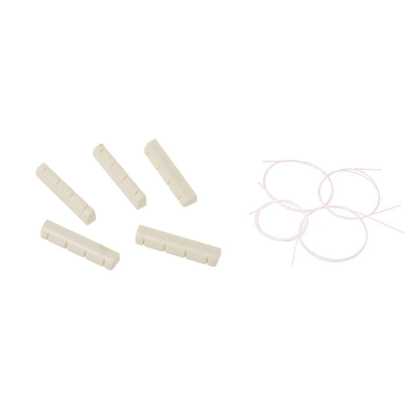 

5Pcs Ukulele Ivory Slotted Nut With 4Pcs White Nylon Ukulele String Set
