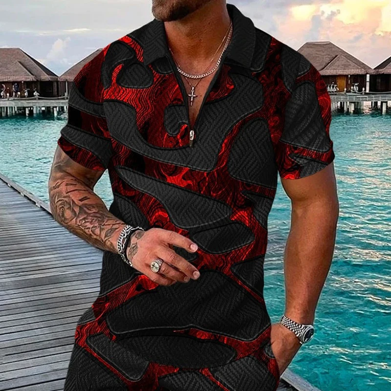 

Мужская Повседневная летняя рубашка-поло с коротким рукавом, Мужская футболка на молнии, мужские топы, одежда для улицы и гольфа, одежда для ...