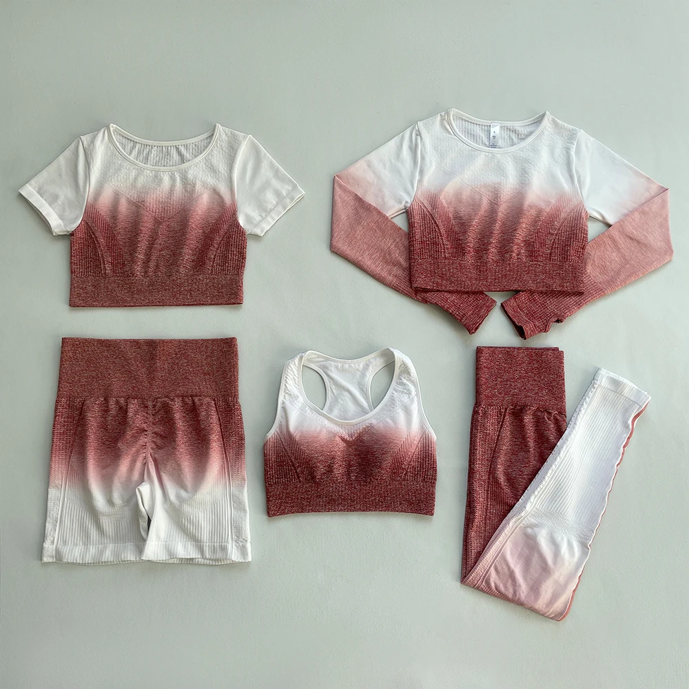 2/3/5PCS Seamless Women Yoga Set Workout Sportswear Gym Clothing Fitness Long Sleeve Crop Top High Waist Leggings Sports Suits