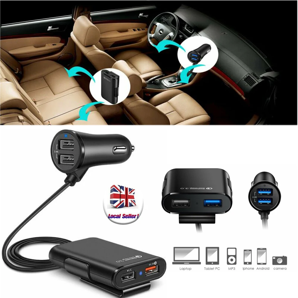Автомобильное зарядное устройство QC3.0 один для четырех многофункциональные