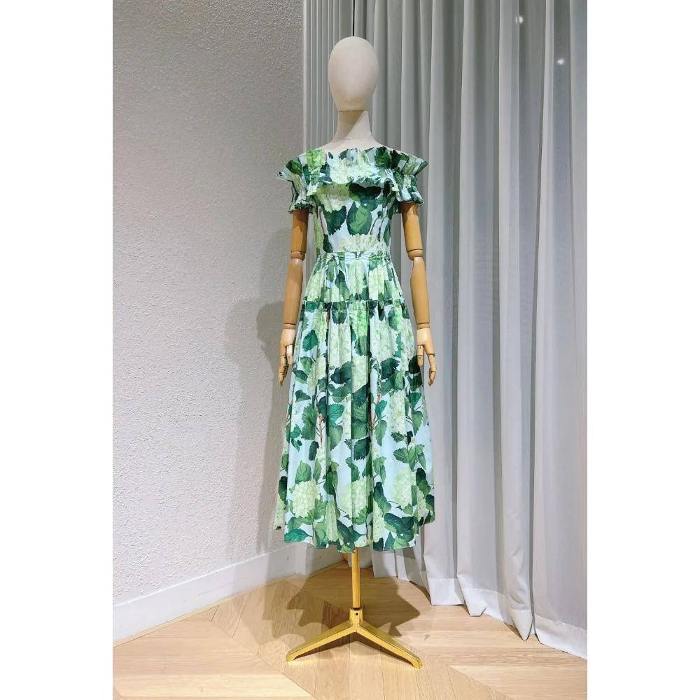 2023 Top Quality Floral Print Sleeveless A-line  Holiday Midi Dress for Women Summer New Arrival