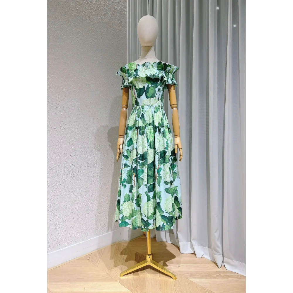 

2023 Top Quality Floral Print Sleeveless A-line Holiday Midi Dress for Women Summer New Arrival