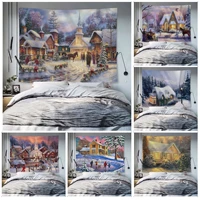 new year christmas snow scene oil painting wall tapestry home decoration hippie bohemian decoration divination wall home decor