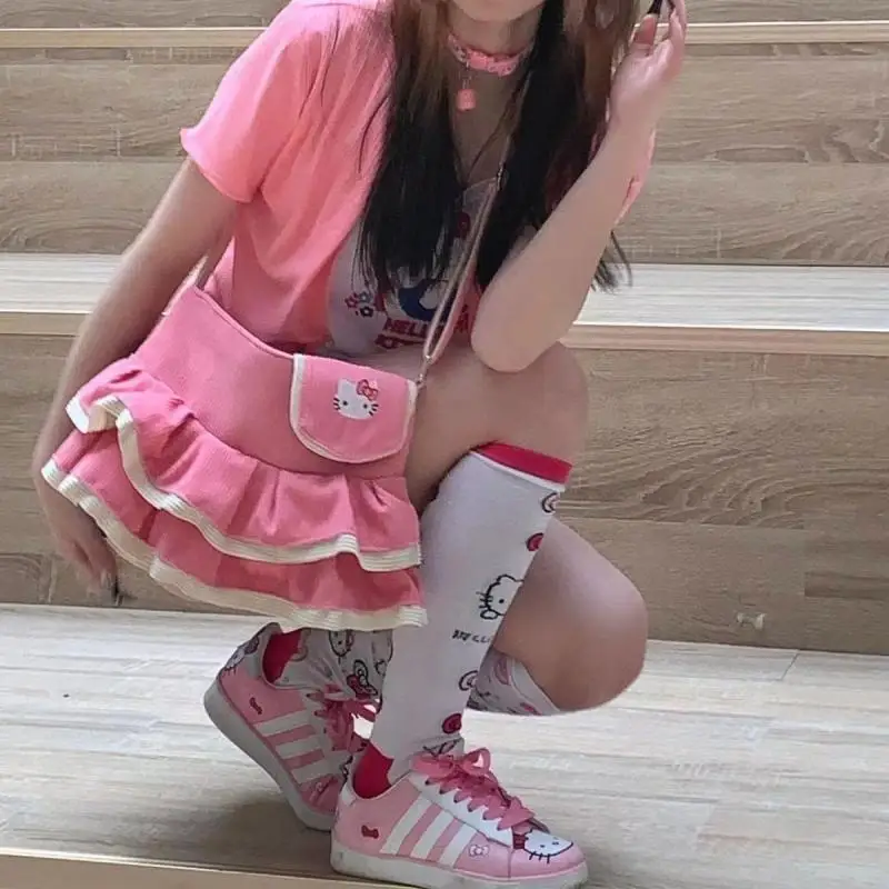 

Kawaii Sanrioed Hello Kittys Cartoon Cake Small Skirt Corduroy Messenger Bag Fashion Backpack Cute Anime Girl College Students