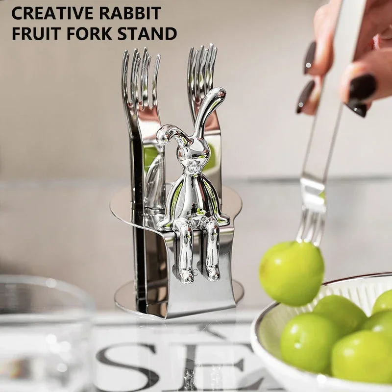 

304 Stainless Steel Fruit Fork Set with Plating Adorable Bunny Design That Adds A Touch of Style To The Dining Table