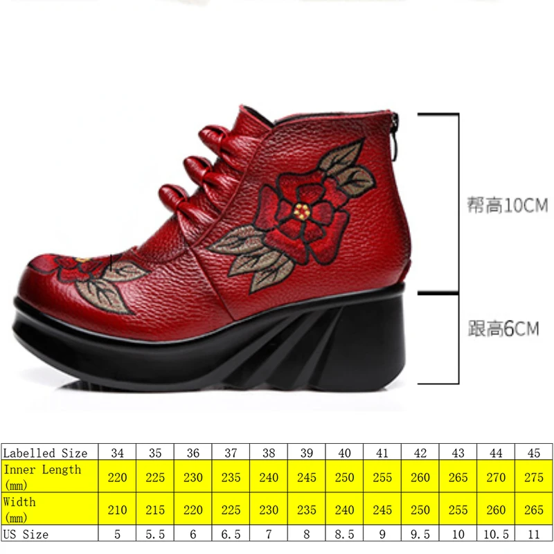 Женские этнические ботинки из натуральной кожи на танкетке 6 см