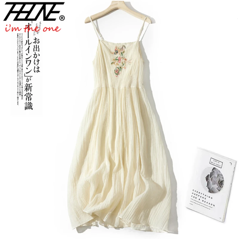 Женское платье с вышивкой свободный плиссированный пуловер без рукавов длинное