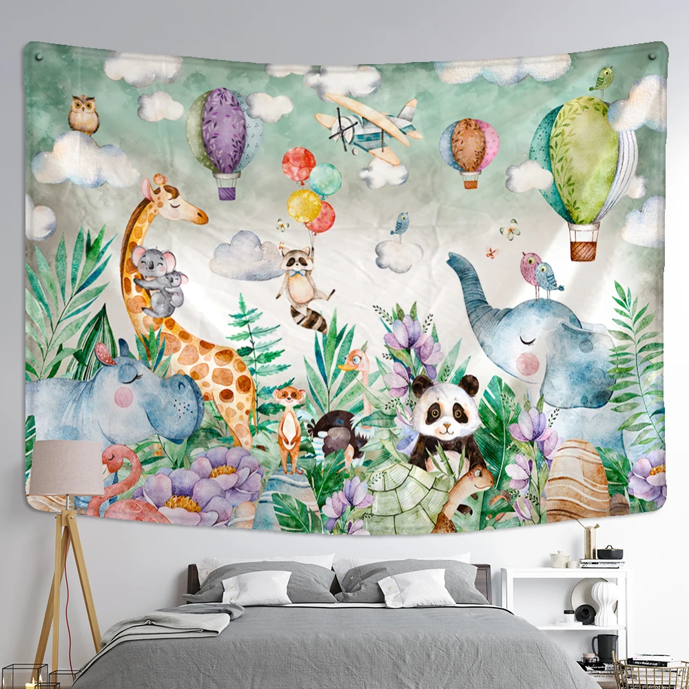 

Cartoon Zoo Illustration Tapestry Wall Hanging Witchcraft Psychedelic Hippie Cute Kids Room Home Decor Moda