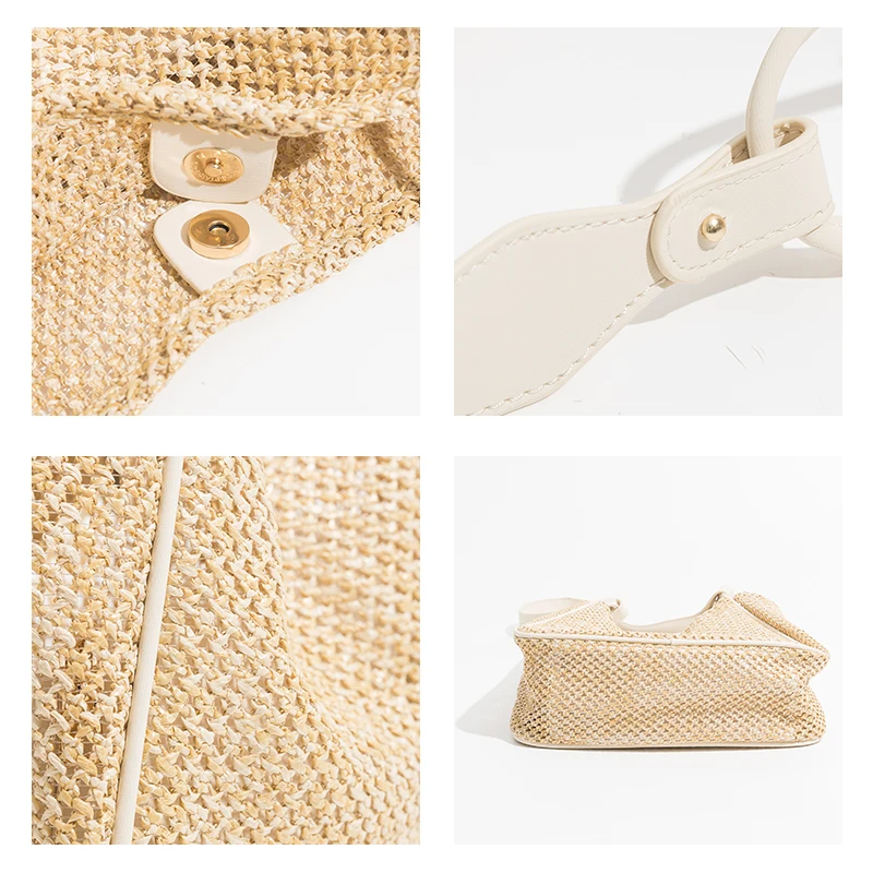 MABULA 2Pcs Set Straw Woven Beach Hobo Underarm Purses Elegant Summer Handwoven Bucket Handbags with Clutch Bag