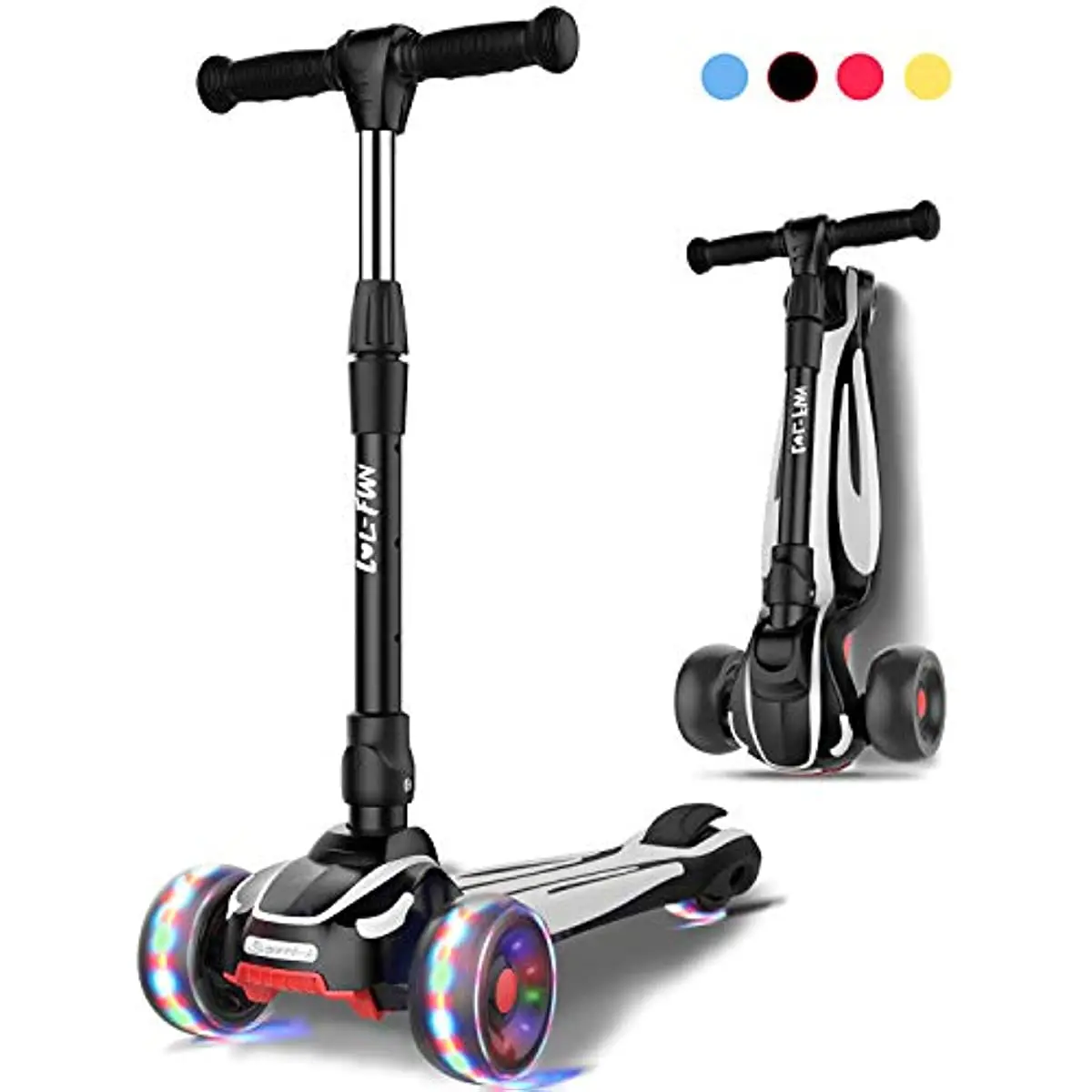 

LOL-FUN Toddler Scooter for Kids Ages 3-12 Years Old Boy Girl with 3 Wheel LED Lights,Foldable Scooter with 4 Adjustable Height