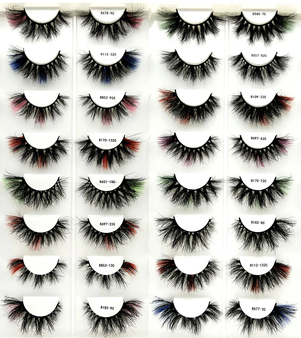 

20MM Newest 3D Colorful Mink Eyelashes100% Eye Lashes Mix Color Pink Blue Red White False Eyelashes Supplier Wholesale Makeup