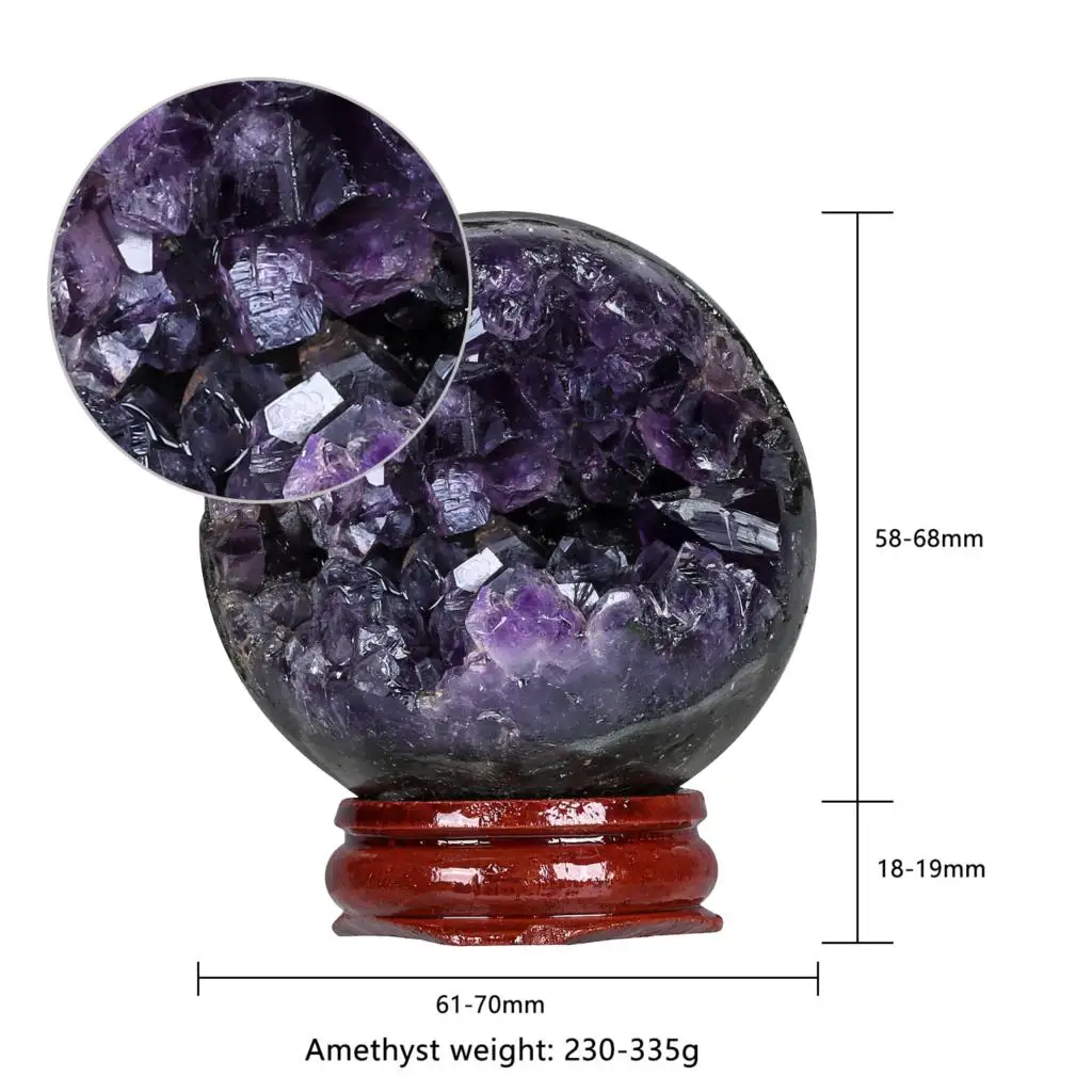 140-430g Natural Amethyst Crystal Ball With Wooden Stand Healing Gemstone Sphere Specimen For Home Decoration Divination
