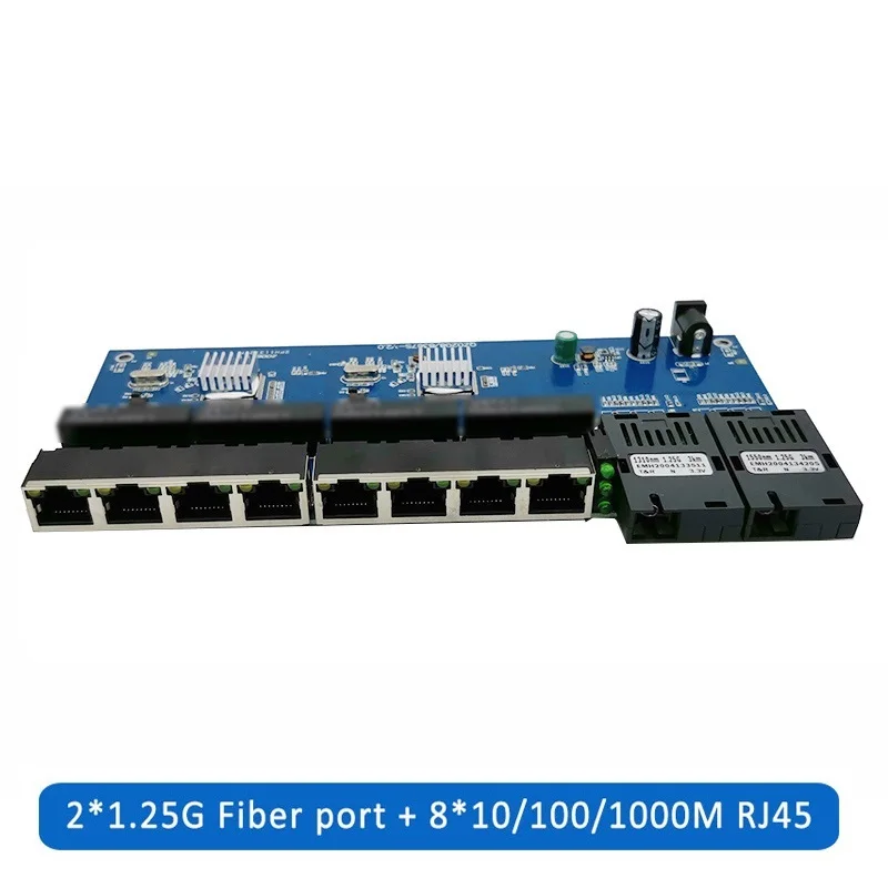 New Media Converter Fiber Optical Gigabit Ethernet switch PCBA 8 RJ45 UTP and 2 SC fiber Port 10/100/1000M Board PCBA 6 pieces