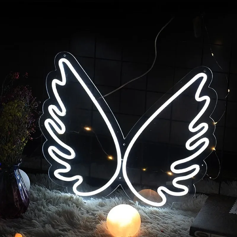 

Angel Wings Shape LED Light Signs Art Decorative for Shop Logo Pub Store Club Night Lamp Game Children Room Wall Christmas Decor