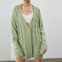 womens long sweater cardigans 2021 autumn and winter new pockets button sweet loose midi knitted cardigan purple sweaters green