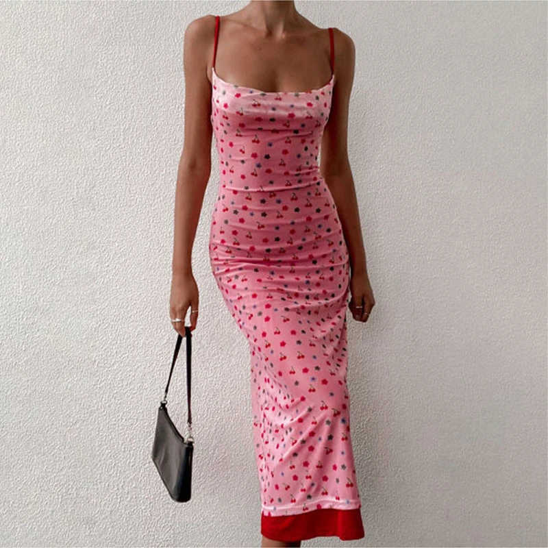 

Sexy Ladies Sling Sleeveless Off-shoulder Floral Print A-line Dress Summer Sweet Women Beach Slim Dress Elegant Bodycon Vestidos