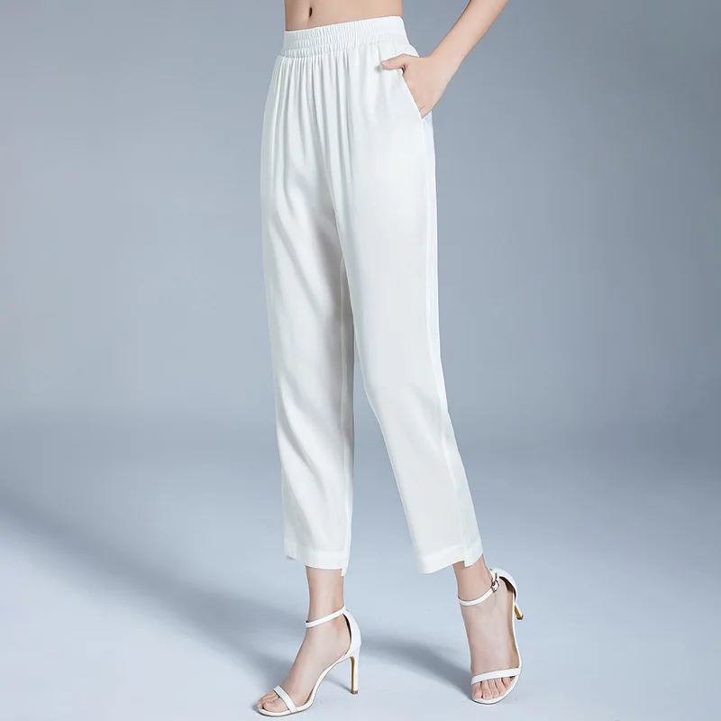 Real Silk Pants Wide Leg Pants Women Clothes Summer New Satin Silk Loose Straight Trousers Female Pantalones Mujer Verano 2022