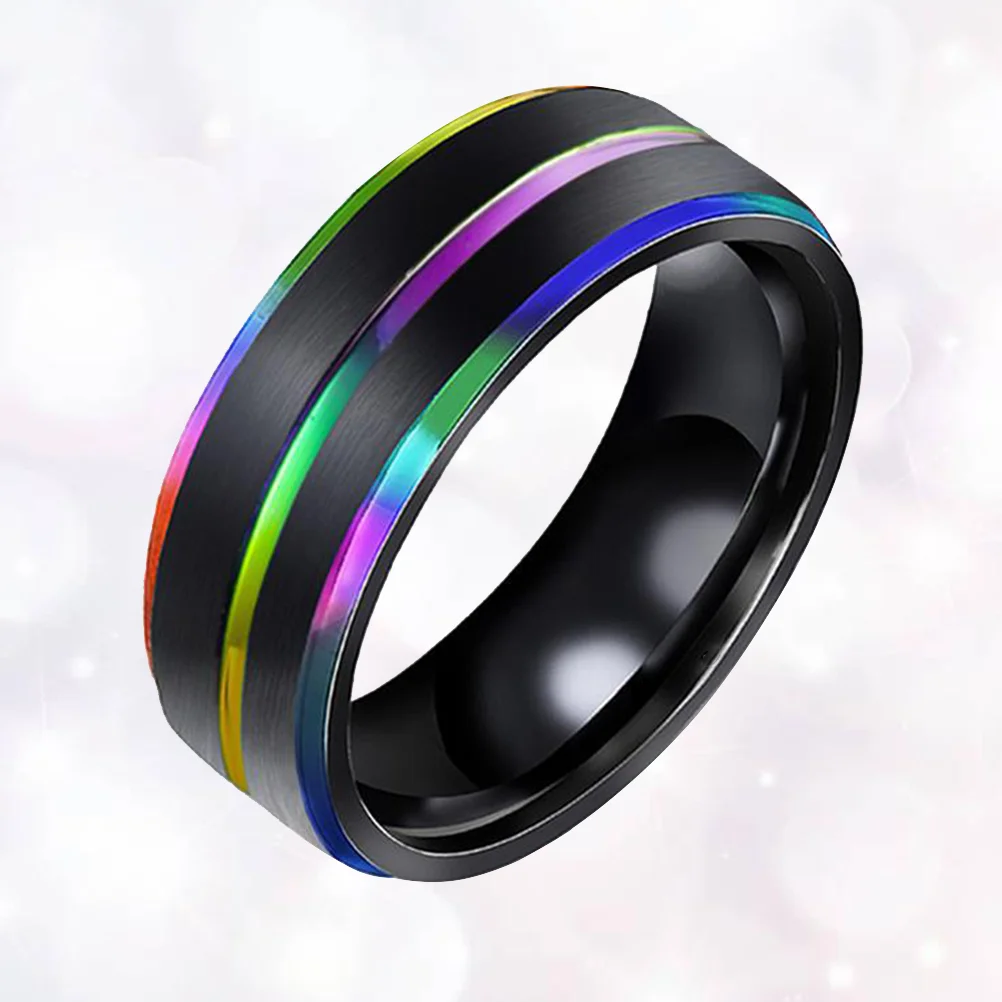 

Кольцо мужское из титановой стали, Радужное ювелирное изделие с двойным покрытием в рифленой оправе, аксессуар для рук, номер 7, 1 шт.