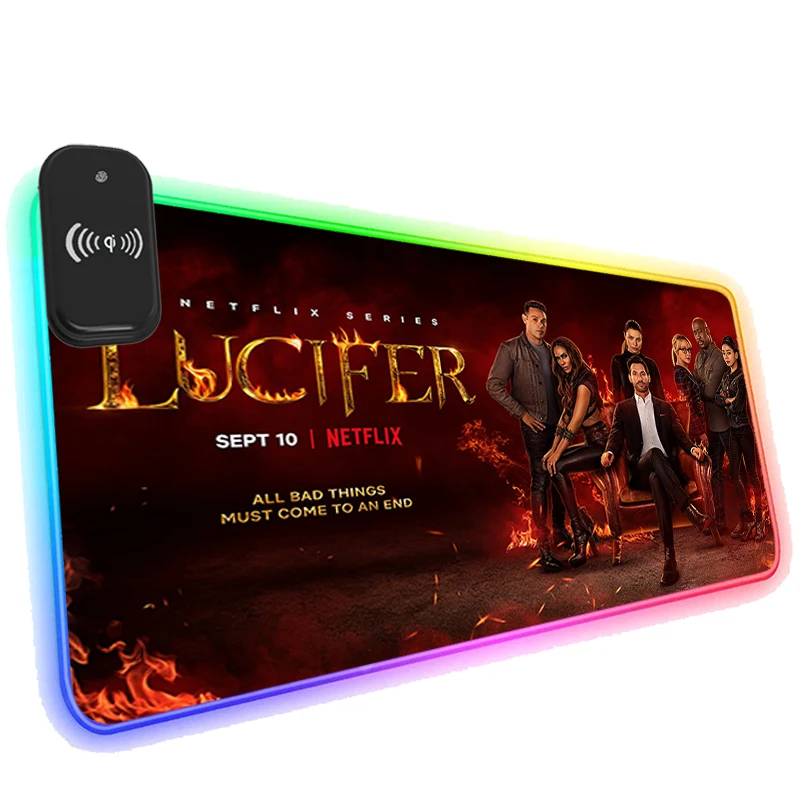 

Компьютерные офисные ТВ шоу Люцифер Беспроводная зарядка RGB коврик для мыши светодиодный игровой коврик для клавиатуры крутой коврик для м...