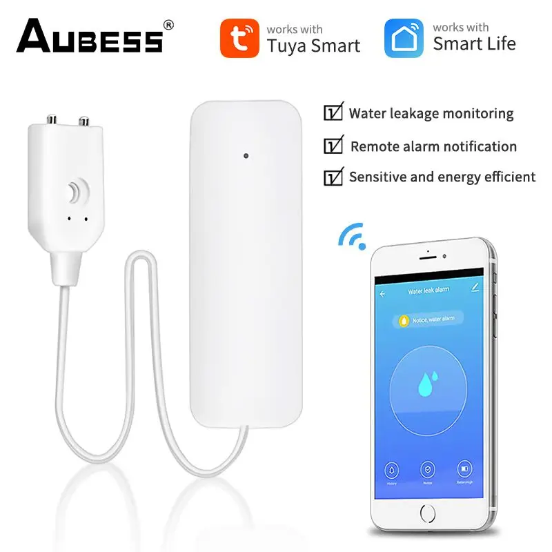 

Zigbee Tuya Water Leakage Alarm Water Leak Sensor Detector Flood Alert Overflow Security Alarm System Works With Zigbee Gateway