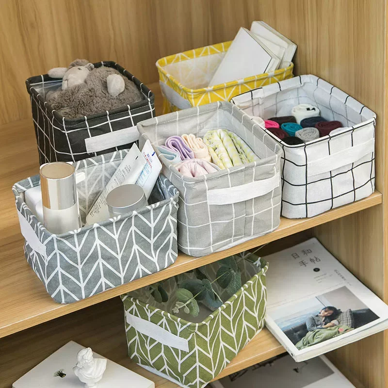 

2022New Linen Desktop Storage Basket Sundries Toy Storage Box Laundry Basket Underwear Cosmetic Organizer Office Stationery Orga