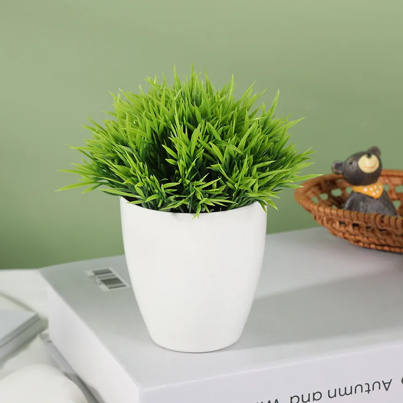 

Artificial Plants Potted Green Bonsai Small Tree Grass Plants Pot Ornament Fake Flowers for Home Garden Decoration Wedding Party