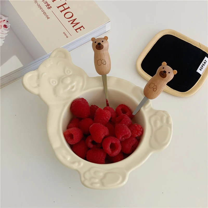 Kawaii Bear Cat ложка вилка столовые приборы набор для детской девушки Милая Корейская