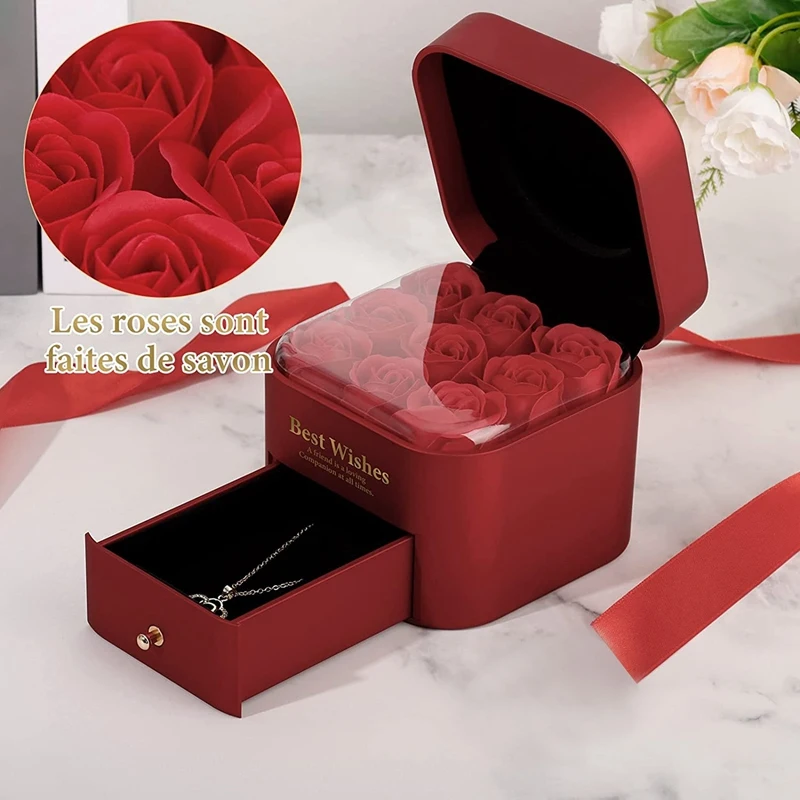 Вечная роза с коробкой для украшений красная идея подарка на день рождения