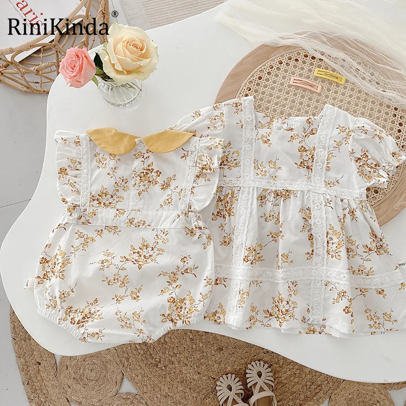 

RiniKinda Baby Girls Playsuits Ruffled Bodysuit Sets Print Fly Sleeve Romper Floral Jumpsuit Infant Summer Clothes