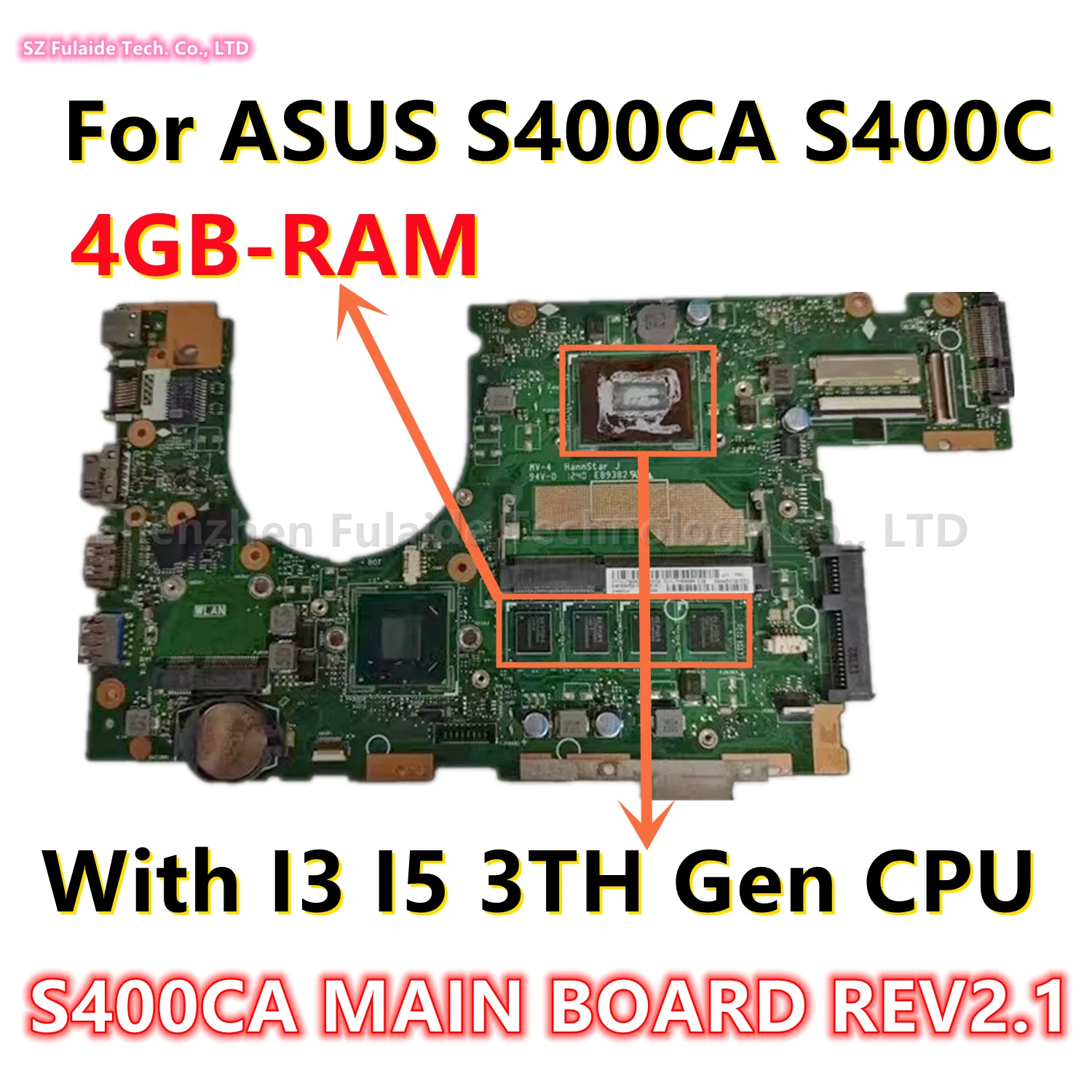 

S400CA MAIN BOARD REV2.1 For ASUS S400CA S400C S400 Laptop Motherboard With i3-3217U i5-3317U i7-3517U CPU 4GB-RAM SLJ8E HM76