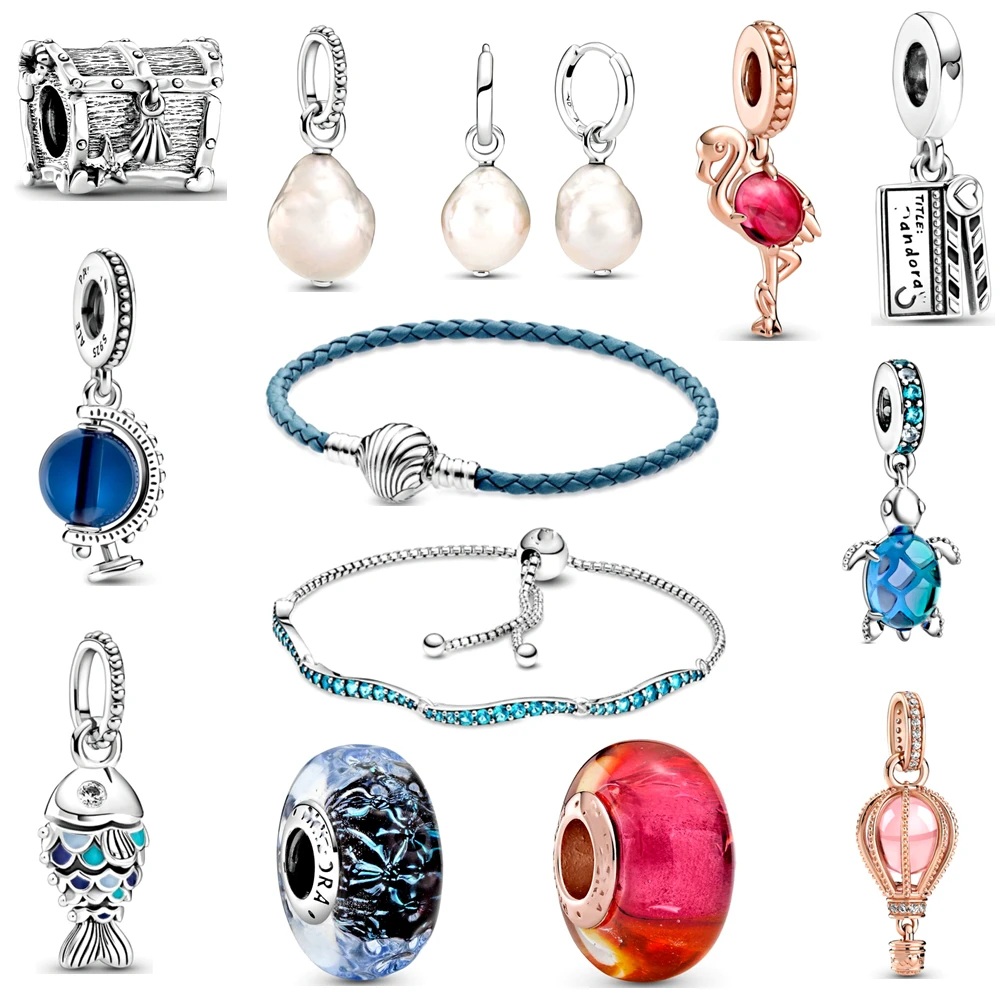 

New Pearl Pendant Bead Women's Adjustable Bracelet Dream Ocean Murano Little Turtle Sterling Silver 100% 925 Charm Gift