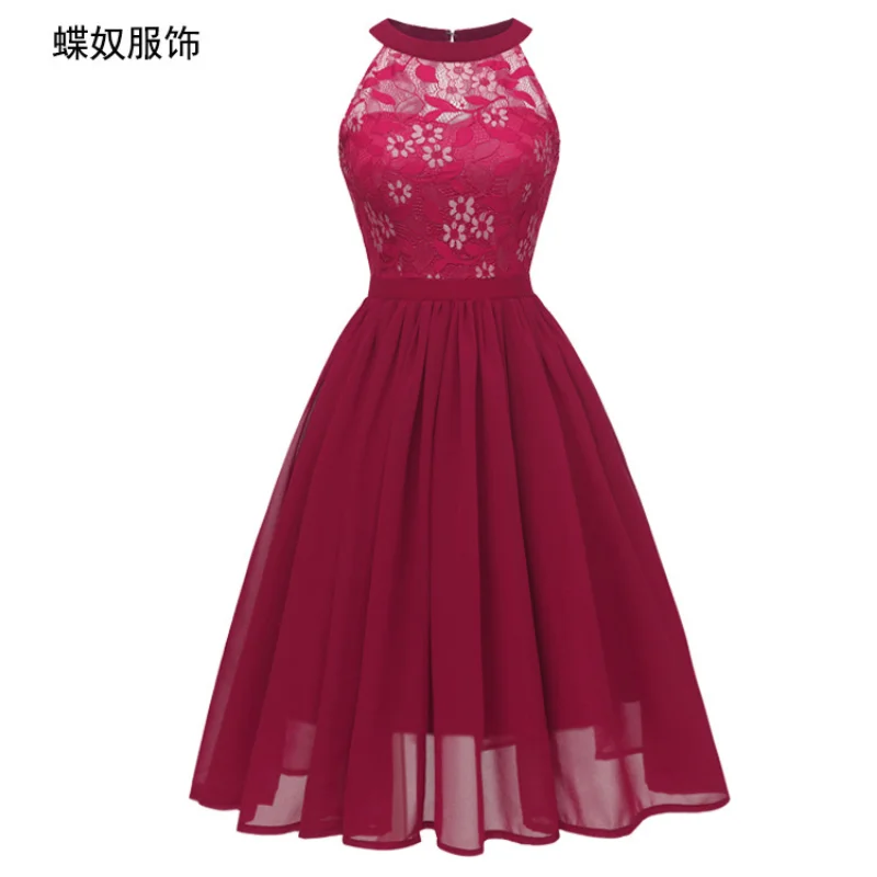 

Женское приталенное шифоновое платье, кружевное вечернее платье с воротником-стойкой, в европейском и американском стиле, весна-лето 2023