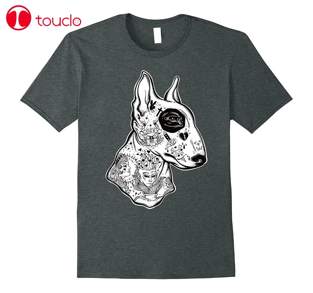

Print T Shirt Mens Short Sleeve Hot Inked Bull Terrier Tshirt - Old School Tattoo Funny Dog Tee T-Shirt Mens Shirts Short Sleeve