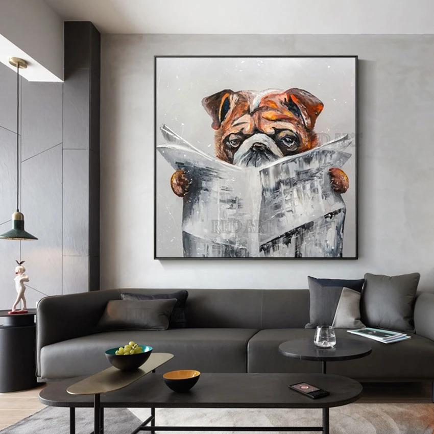 

Cartoon Dog Reading Book Picture Oil Painting Hand Painted Christmas Gift Kids Bedroom Wall Decoration Animal Art On Canvas