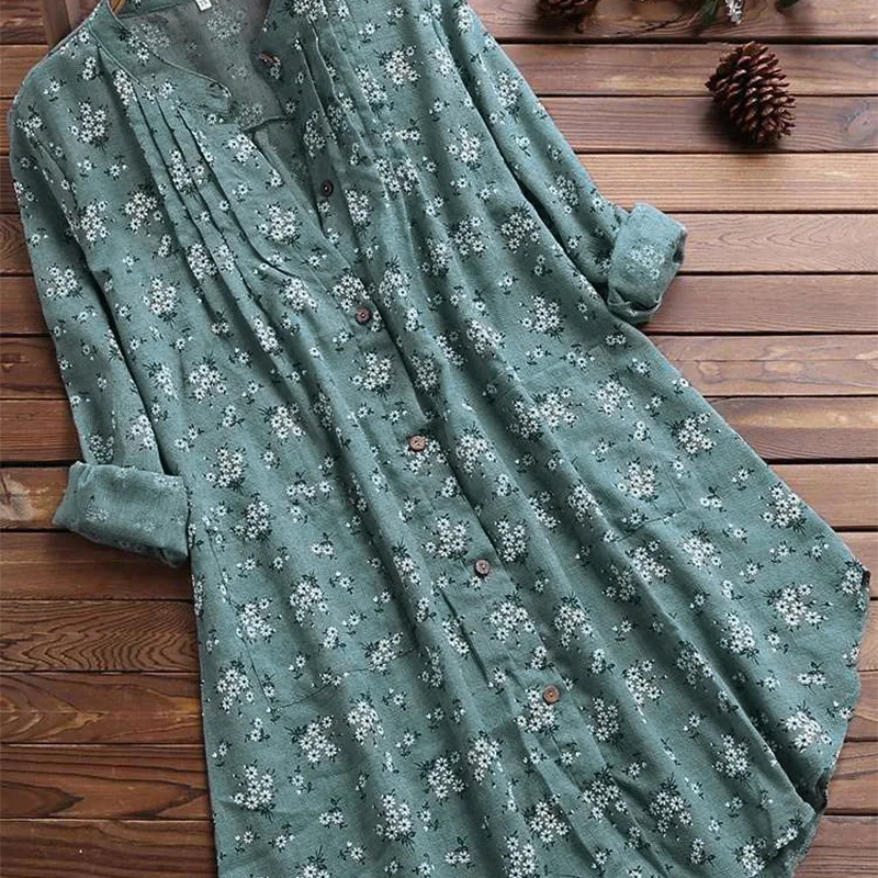 

Personality Floral Dress Print Loose Long Sleeve Stand Collar Dress