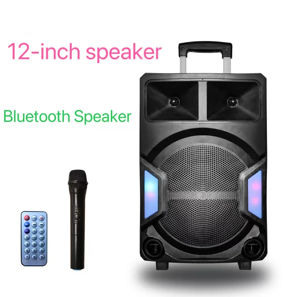 

12-дюймовая высокомощная Bluetooth-Колонка для караоке, уличная колонка, квадратный танцевальный мобильный сабвуфер с микрофоном и пультом дистанционного управления FM
