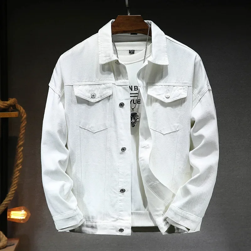 Весенне-осенняя повседневная белая джинсовая куртка мужская модная свободная