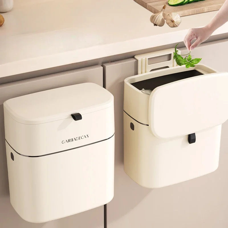 

10L Wall Mounted Hanging Trash Bin for Kitchens Cabinet Door with Lid Kitchen Trash Bins Garbage Can Counter Bins Trash Can