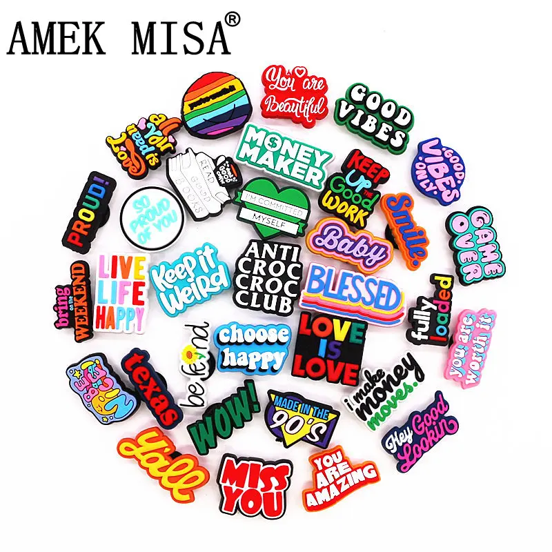 1pcs Funny Phrases PVC Shoe Accessories Keep It Weird Miss You Good Vibes Sandals Charms Decorations for Croc Clogs Buckle Jibz