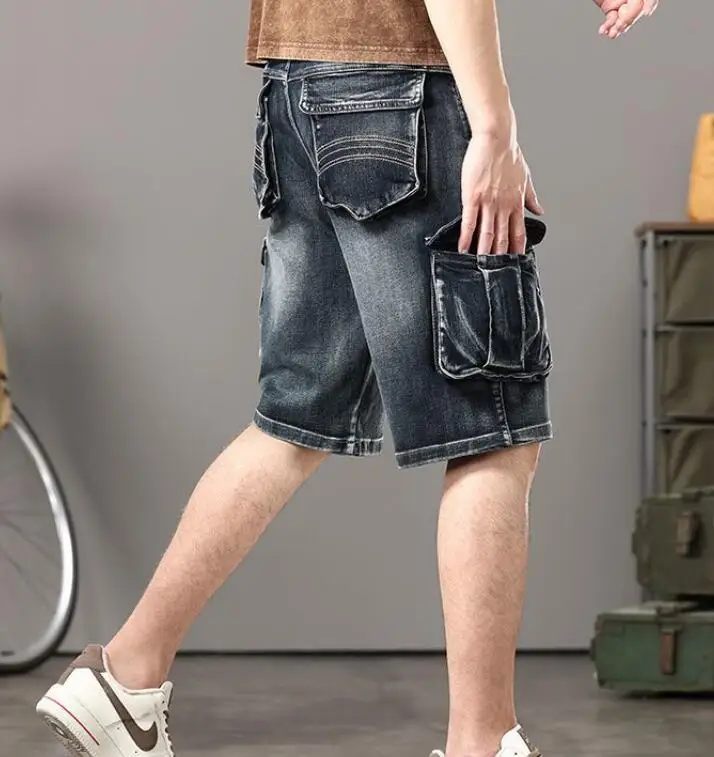 Джинсовые шорты с множеством карманов свободная верхняя одежда в стиле хип-хоп