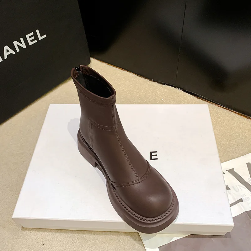

Autumn Winter 2023 Korean Style of The New Martin Boot Womens Leather Brown Boots Platform Thin Boots Fashion Womens Boots